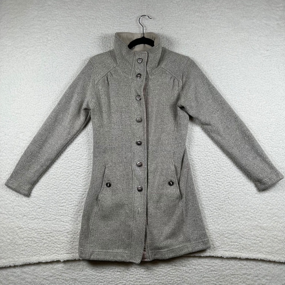 KUHL Savina Alfpaca Fleece Jacket Womens Button Front Longline S Heathered Gray